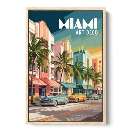 Miami Art Deco District - Oak Framed Canvas Wall Art - Front