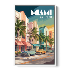 Miami Art Deco District - White Framed Canvas Wall Art - Front