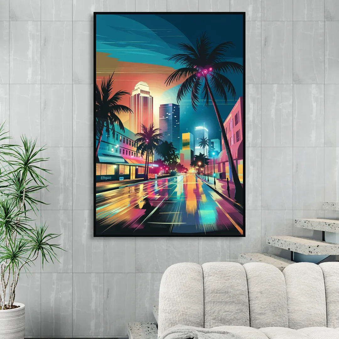 Miami Artistic Streets Sitting Room - Black Canvas Wall Art