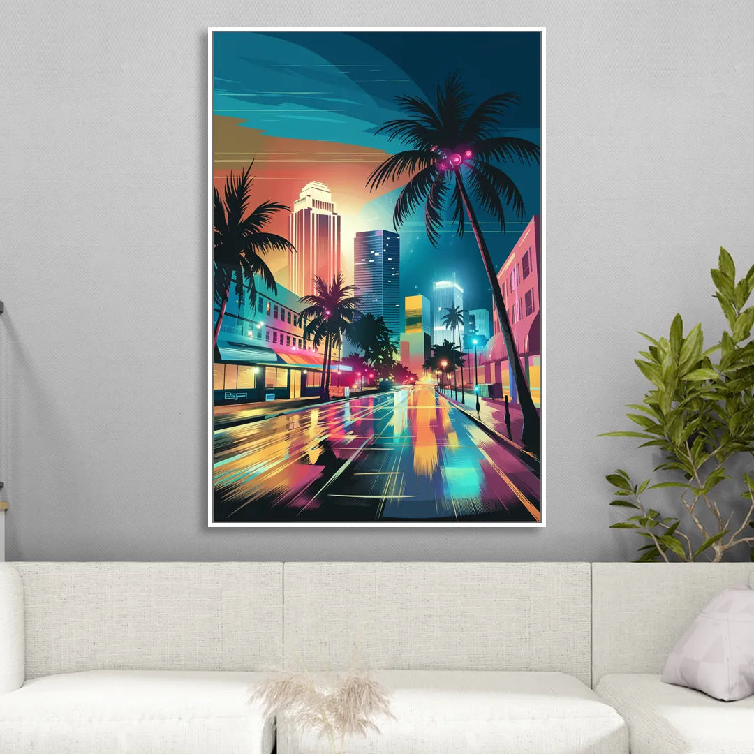 Miami Artistic Streets Sitting Room - White Canvas Wall Art
