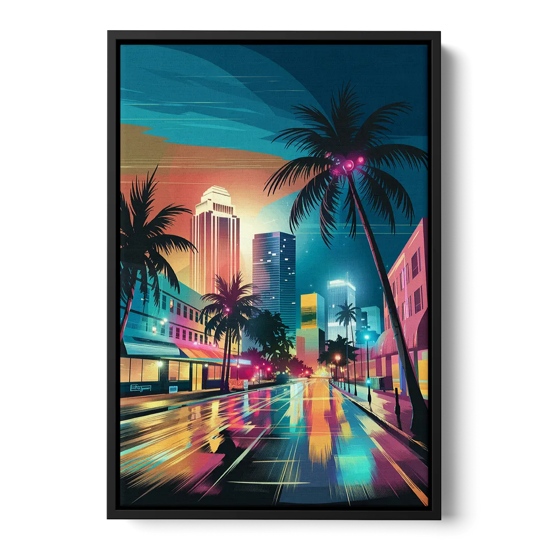 Miami Artistic Streets Front - Black Canvas Wall Art