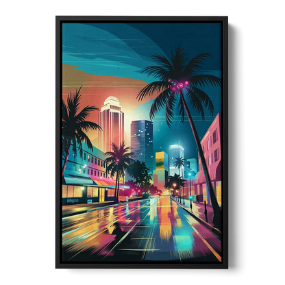 Miami Artistic Streets Front - Black Canvas Wall Art