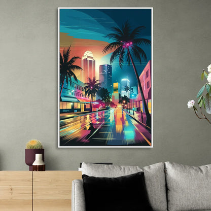 Miami Artistic Streets Living Room - White Canvas Wall Art