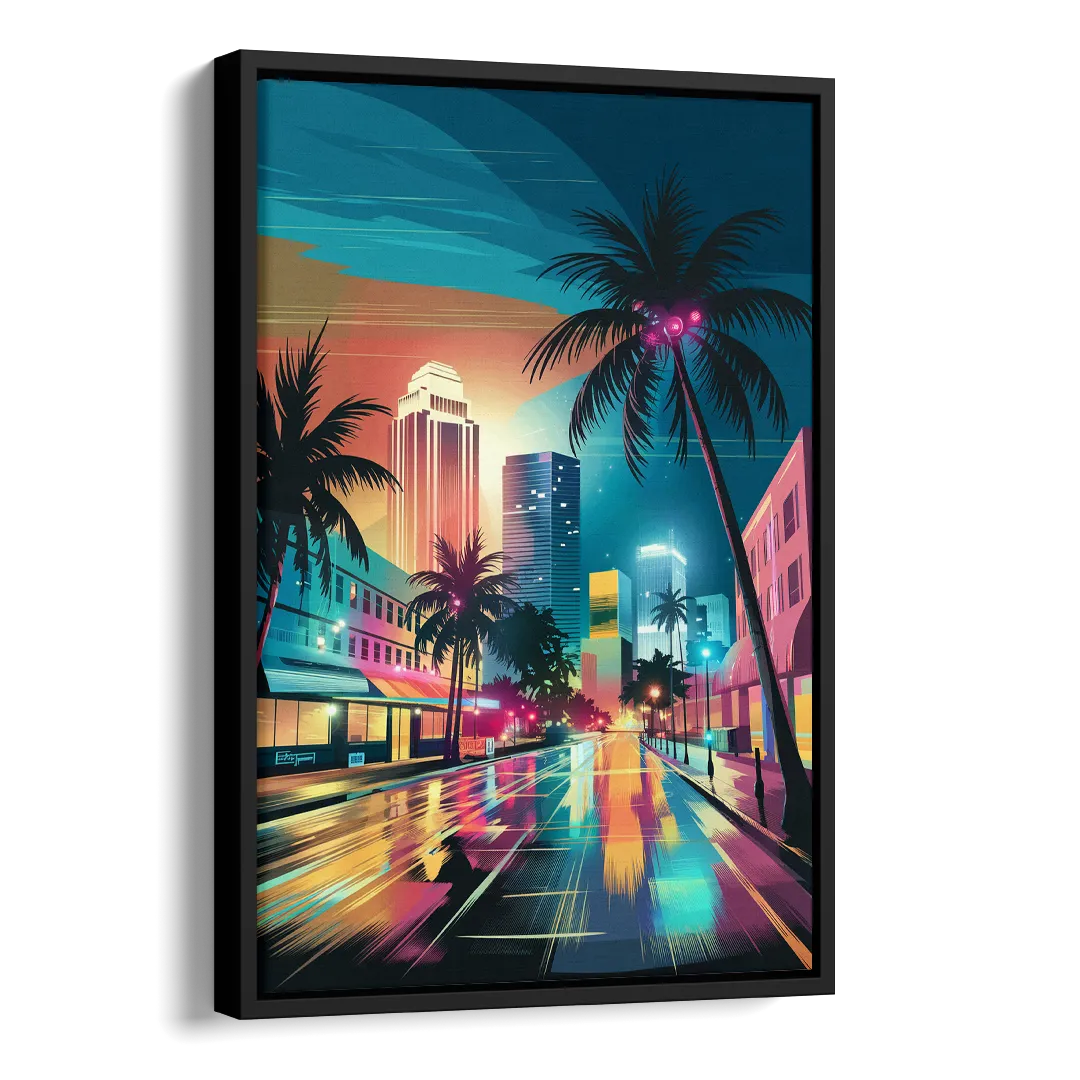 Miami Artistic Streets Side - Black Canvas Wall Art