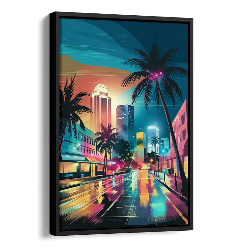 Miami Artistic Streets Side - Black Canvas Wall Art