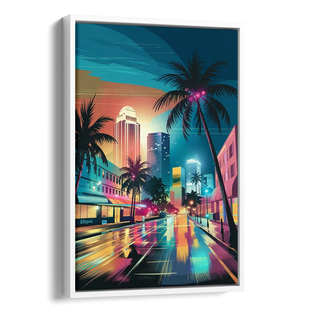 Miami Artistic Streets Side - White Canvas Wall Art