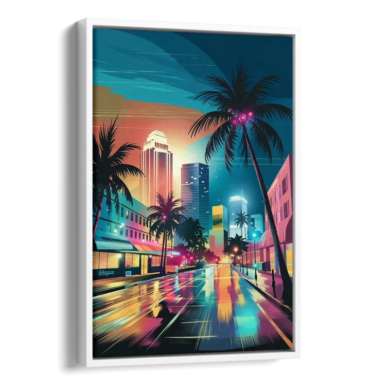 Miami Artistic Streets Side - White Canvas Wall Art