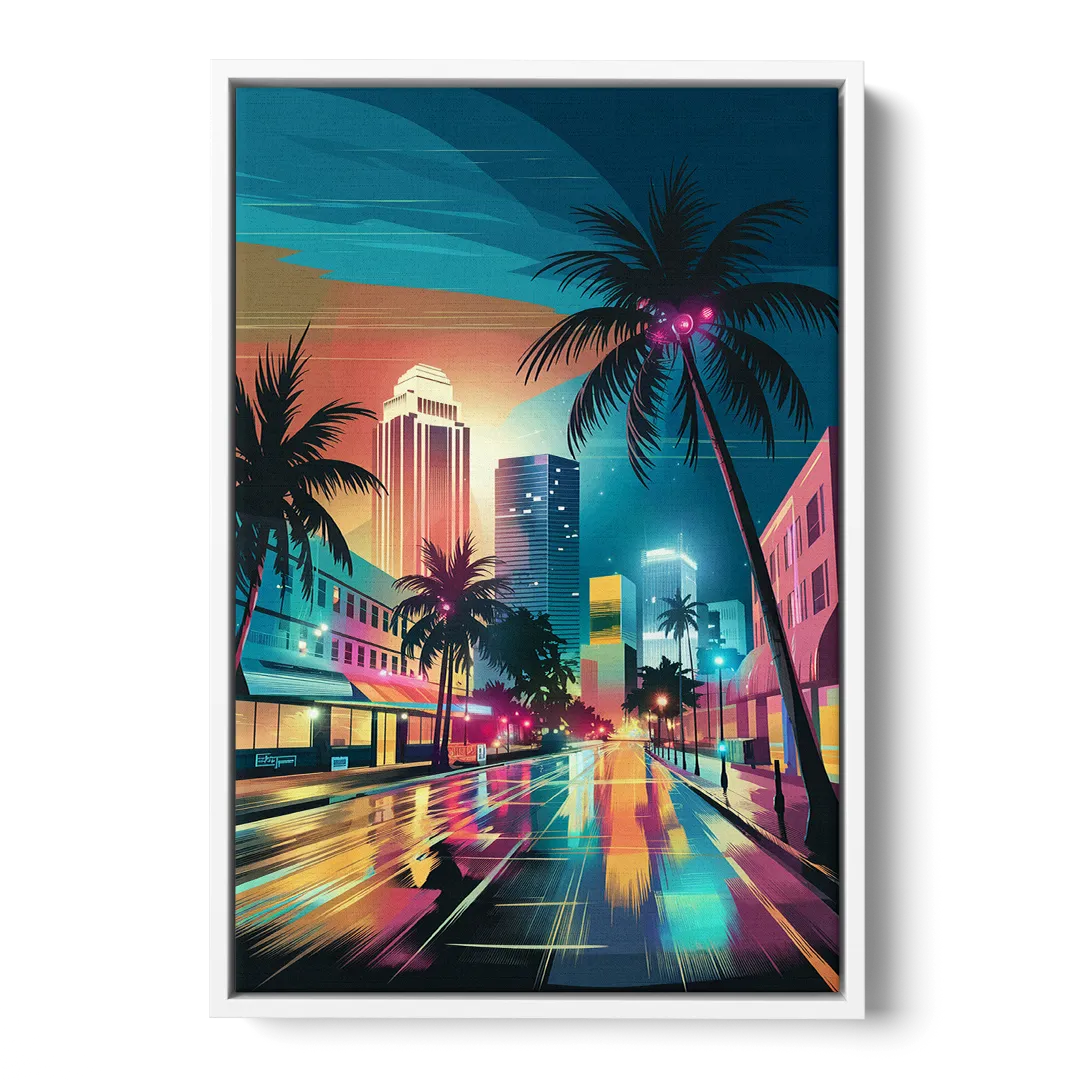 Miami Artistic Streets Front - White Canvas Wall Art
