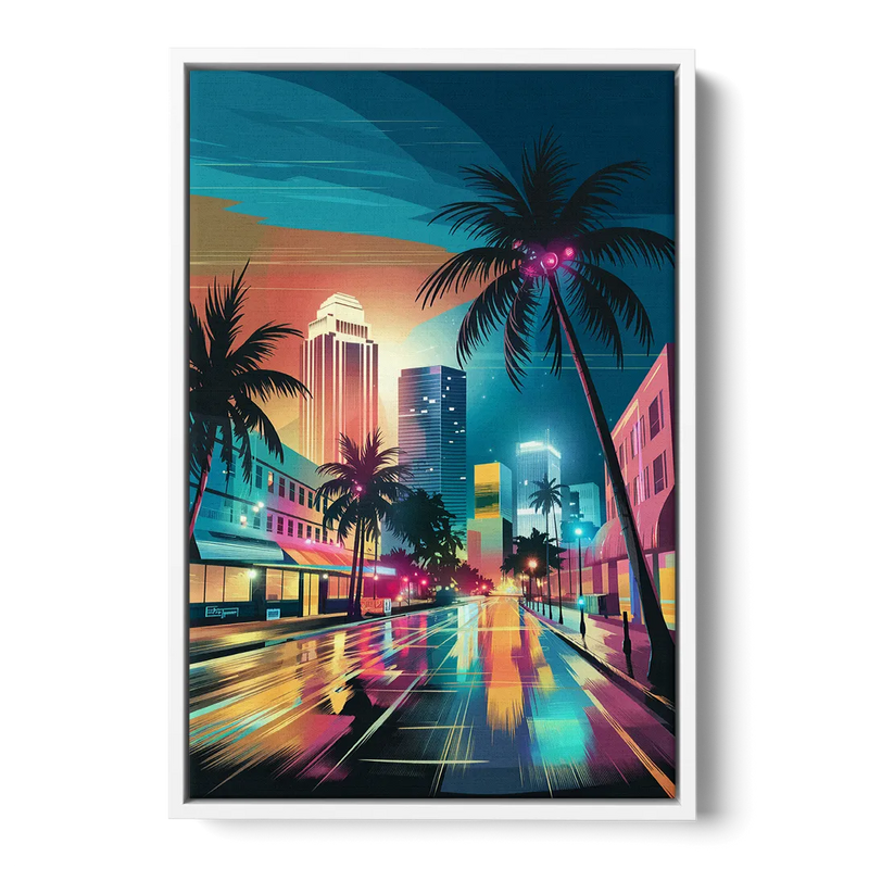 Miami Artistic Streets Front - White Canvas Wall Art