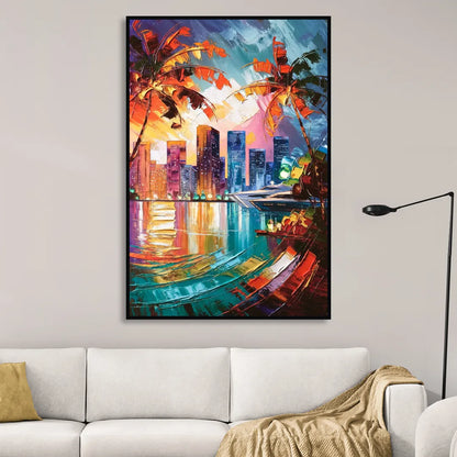 Miami Bayside Beauty Sitting Room - Black Canvas Wall Art