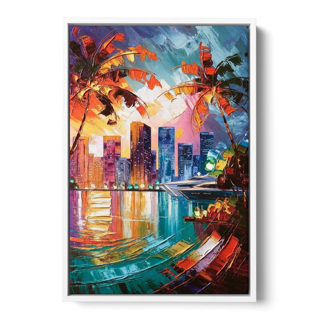 Miami Bayside Beauty Front - White Canvas Wall Art