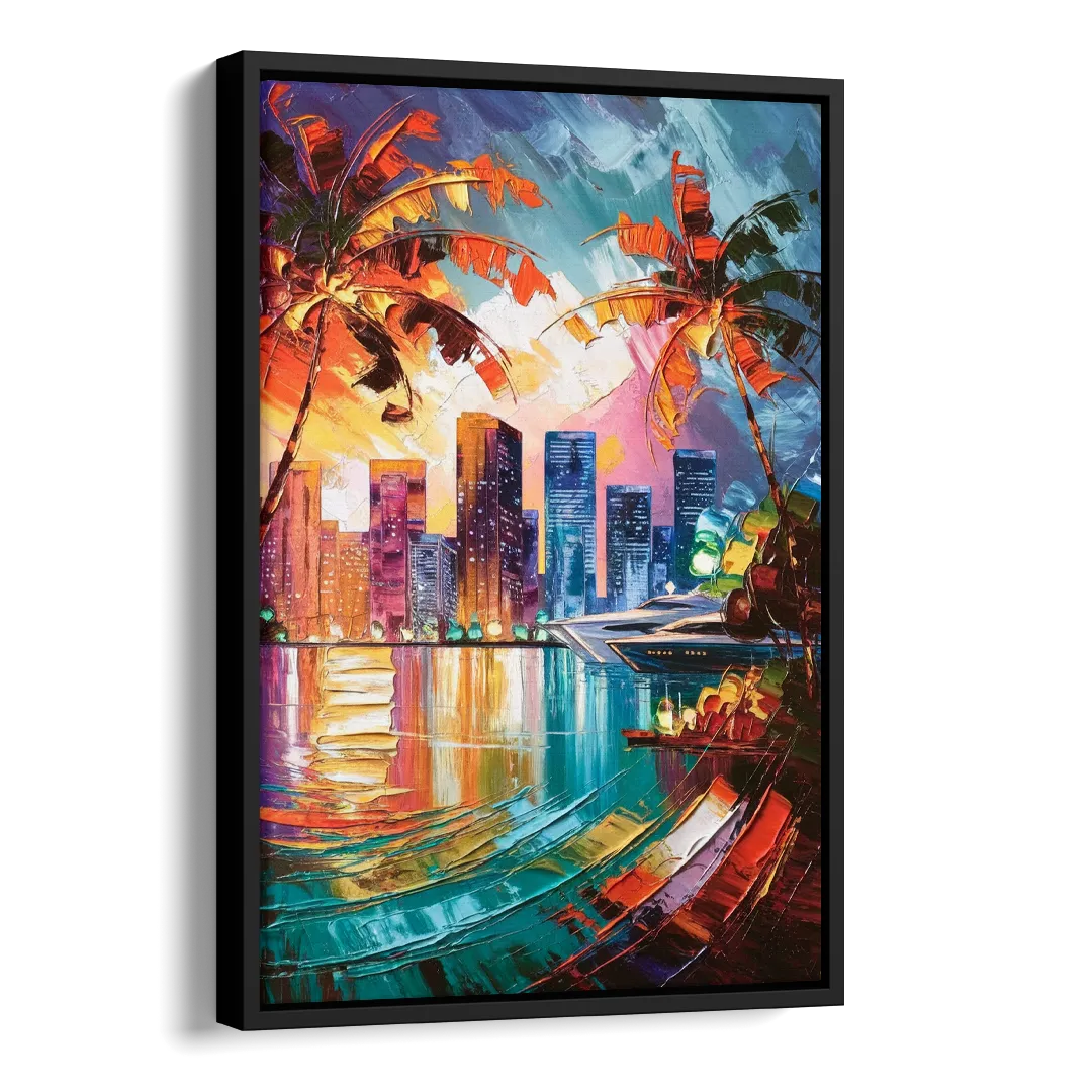 Miami Bayside Beauty Side - Black Canvas Wall Art
