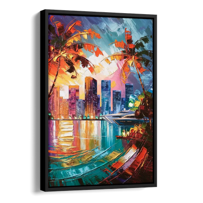 Miami Bayside Beauty Side - Black Canvas Wall Art