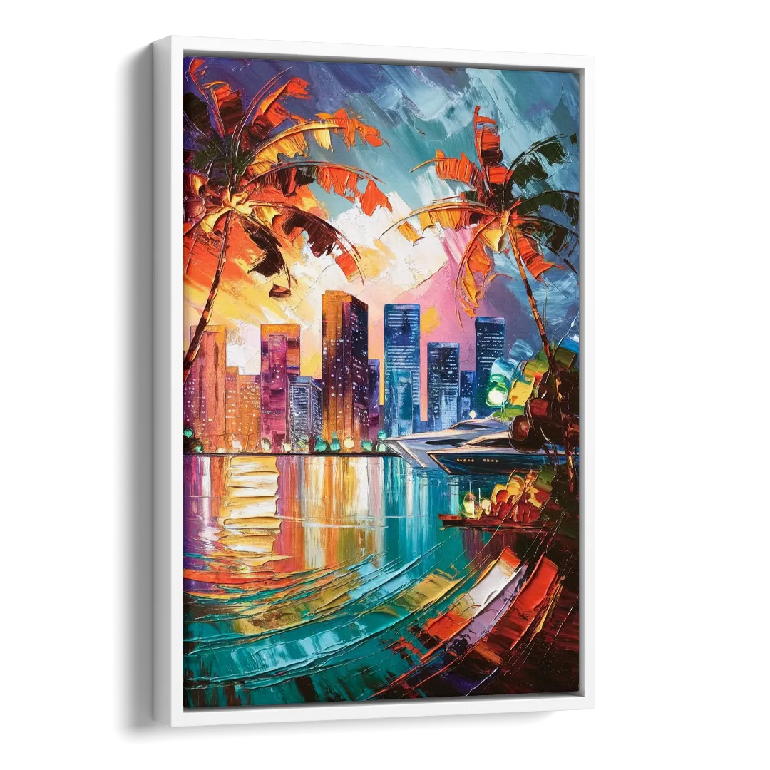 Miami Bayside Beauty Side - White Canvas Wall Art