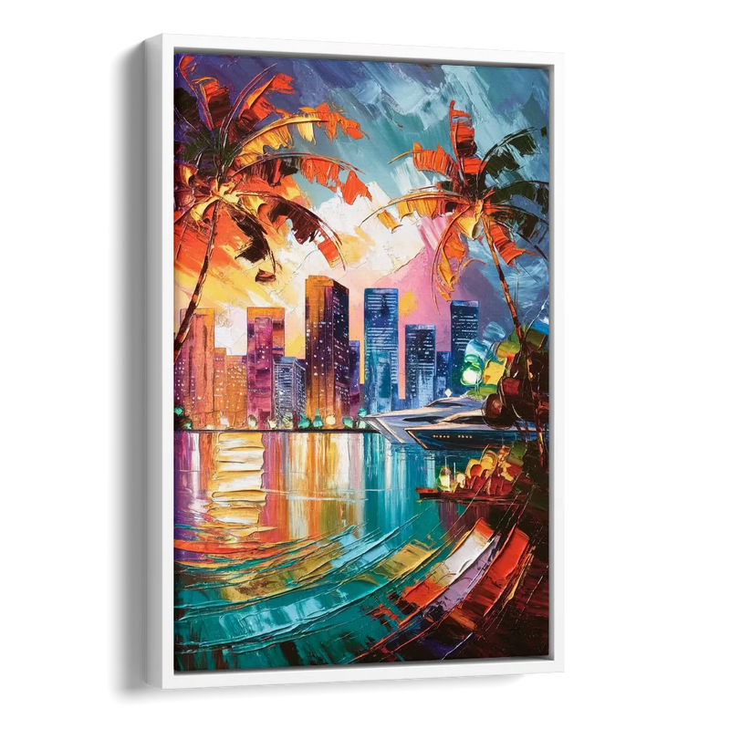 Miami Bayside Beauty Side - White Canvas Wall Art