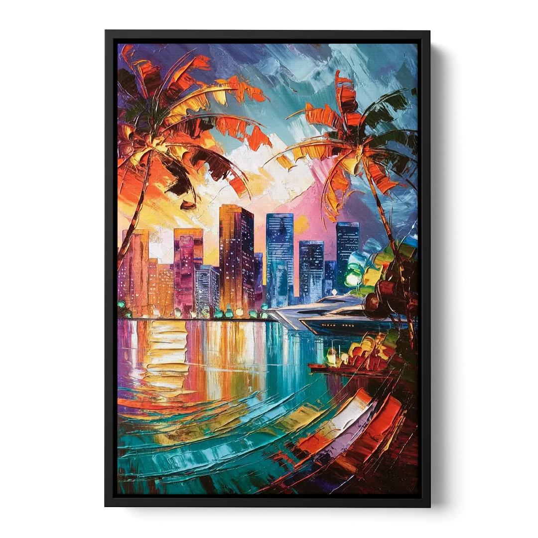 Miami Bayside Beauty Front - Black Canvas Wall Art