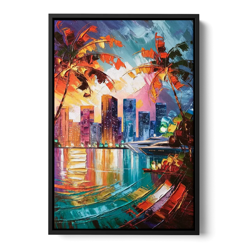 Miami Bayside Beauty Front - Black Canvas Wall Art