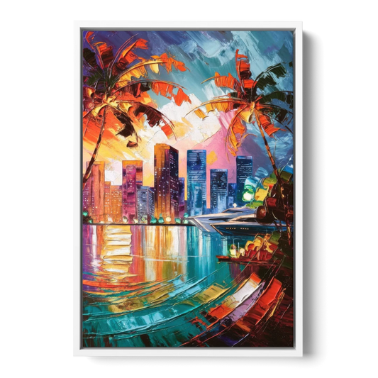 Miami Bayside Beauty - White Framed Canvas Wall Art - Front