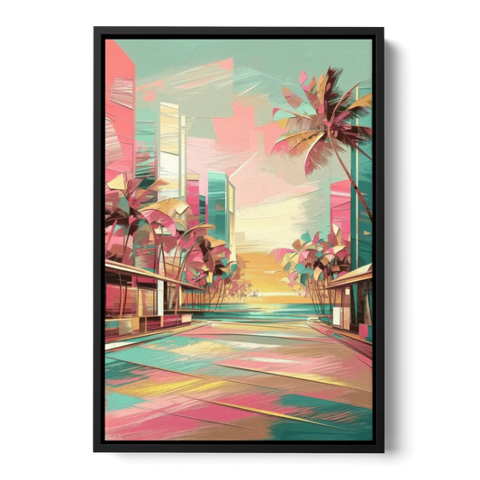 Miami Beach Vibes - Black Framed Canvas Wall Art - Front