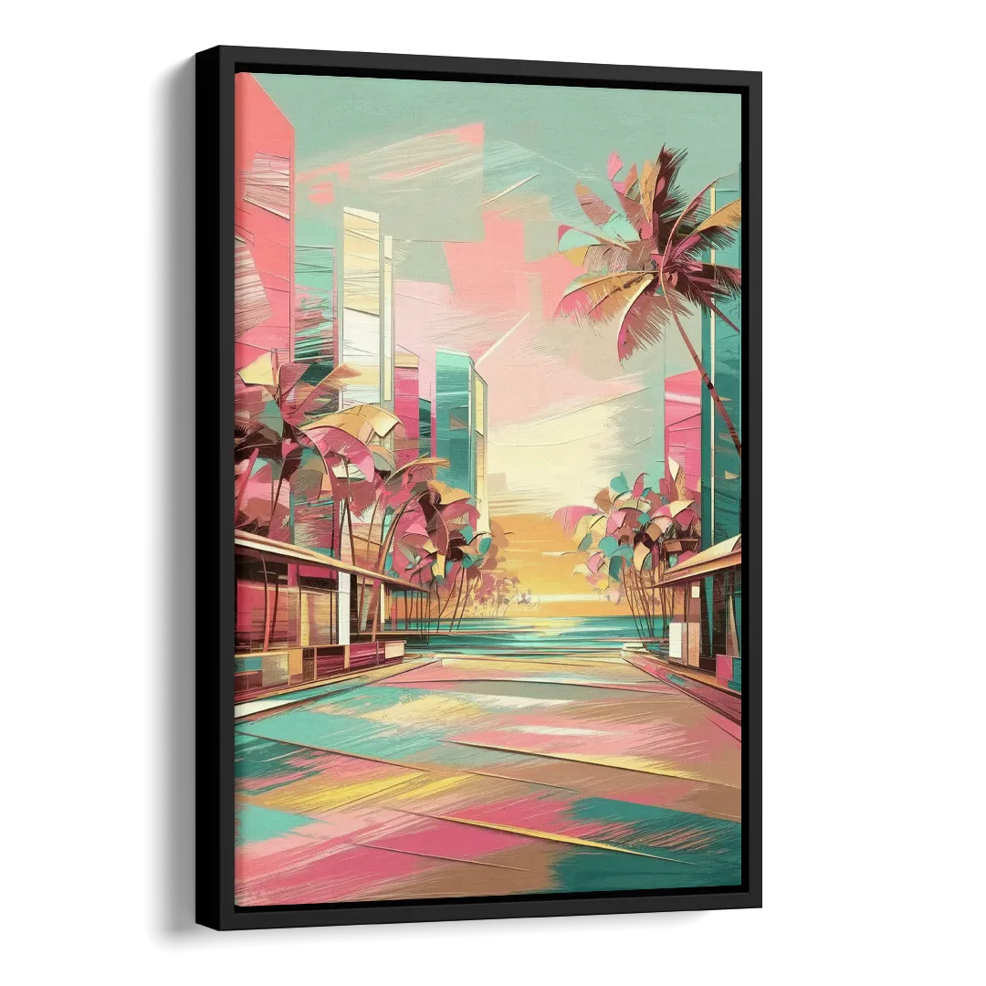 Miami Beach Vibes Side - Black Canvas Wall Art