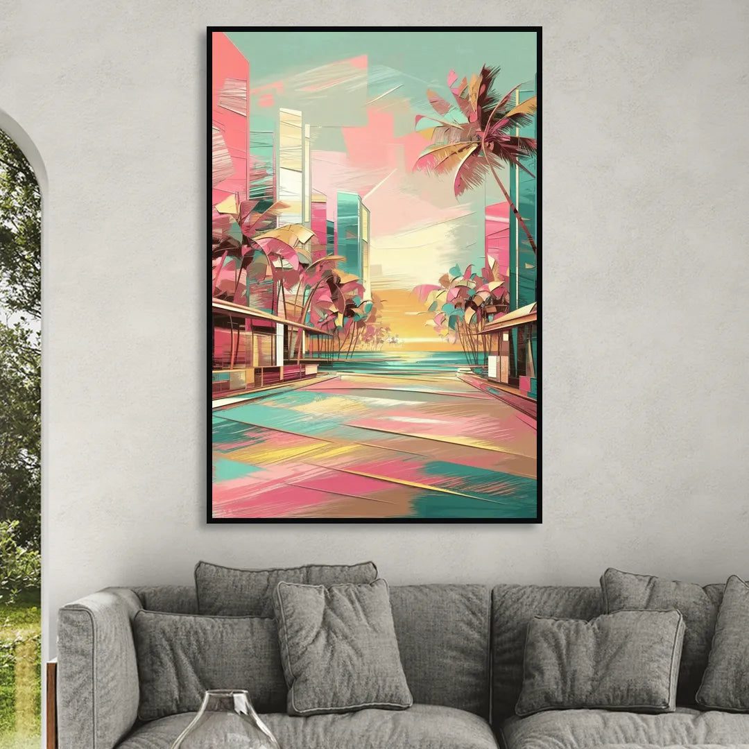 Miami Beach Vibes Sitting Room - Black Canvas Wall Art