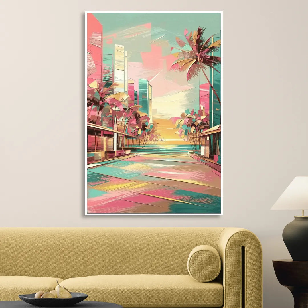 Miami Beach Vibes Sitting Room - White Canvas Wall Art