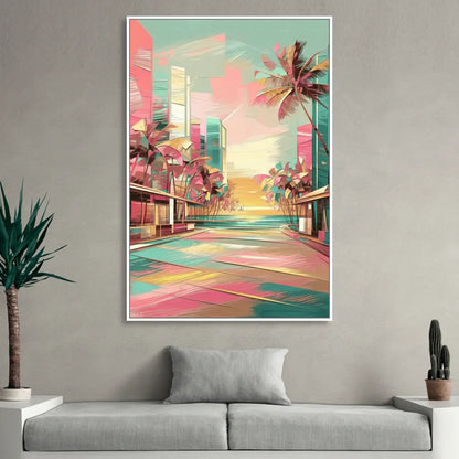 Miami Beach Vibes Living Room - White Canvas Wall Art