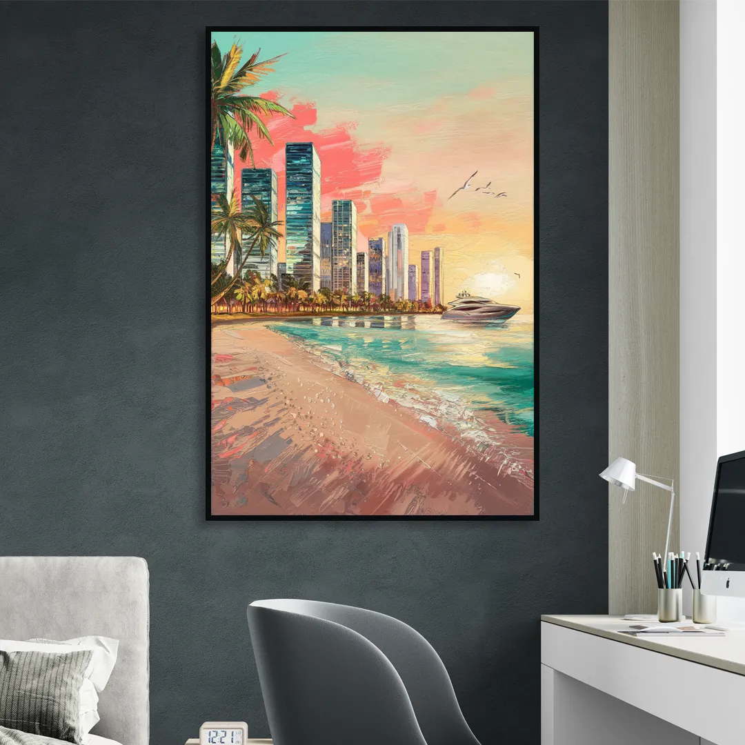 Miami Beachfront Horizon Sitting Room - Black Canvas Wall Art