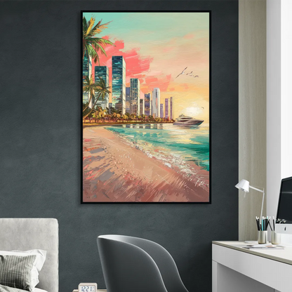 Miami Beachfront Horizon Sitting Room - Black Canvas Wall Art