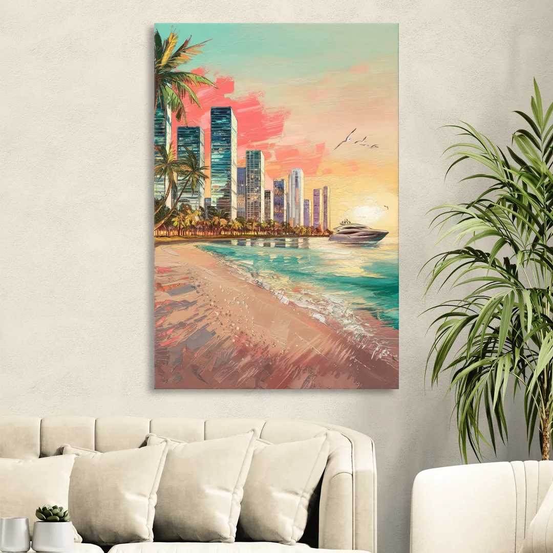 Miami Beachfront Horizon Living Room - Canvas Wall Art