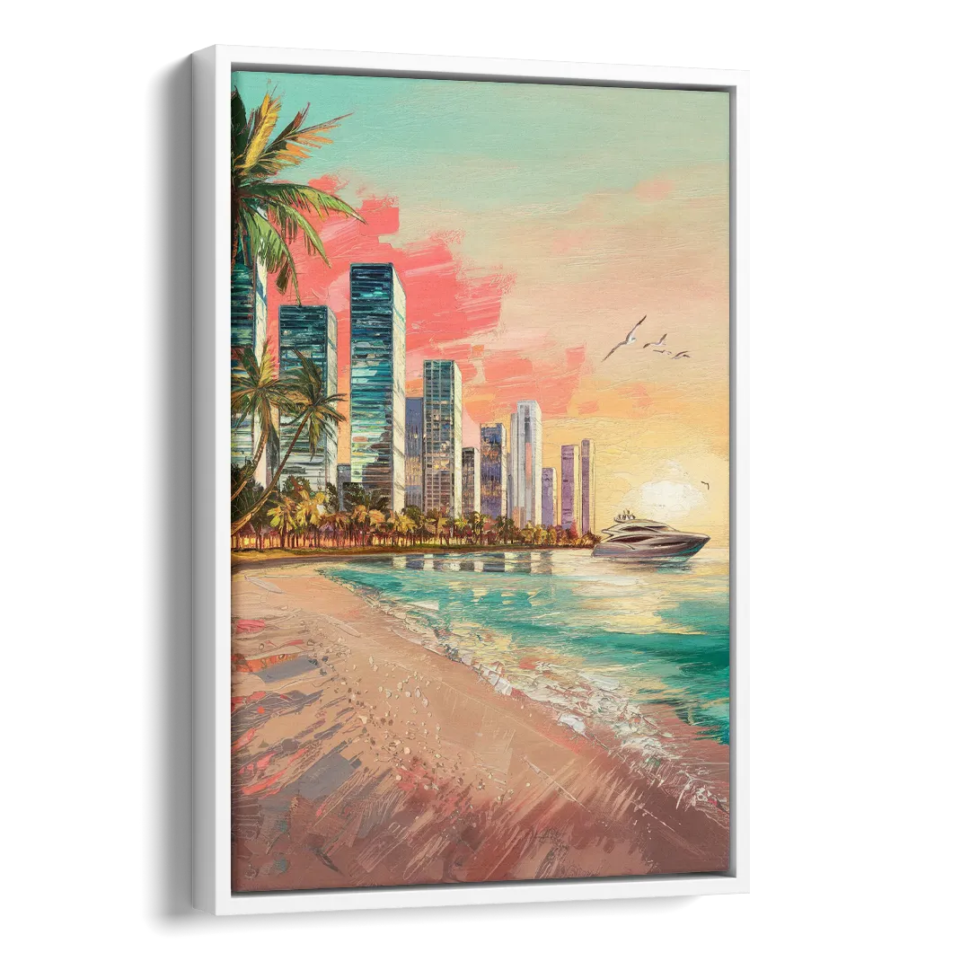 Miami Beachfront Horizon Side - White Canvas Wall Art