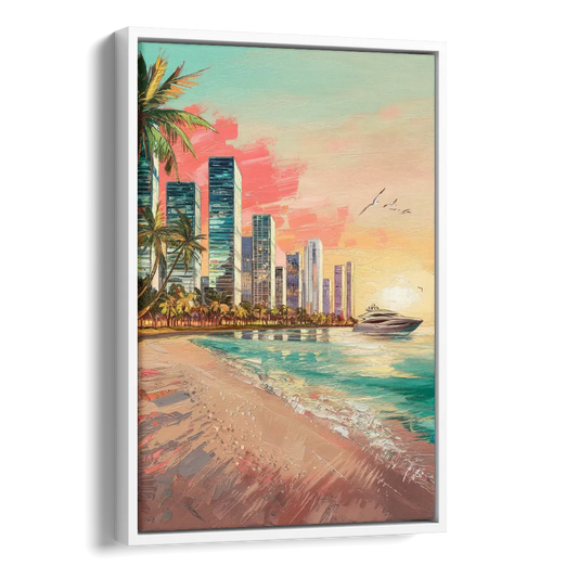 Miami Beachfront Horizon Side - White Canvas Wall Art