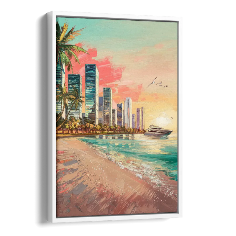 Miami Beachfront Horizon Side - White Canvas Wall Art