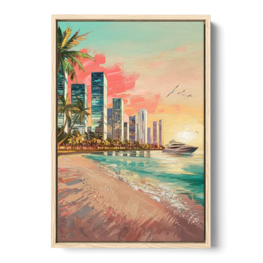 Miami Beachfront Horizon - Oak Framed Canvas Wall Art - Front