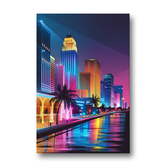 Miami Cityscape by Night - Canvas Wall Art - Front