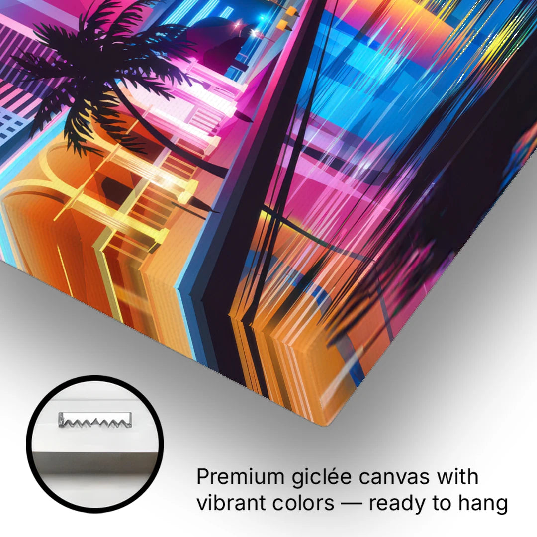 Miami Cityscape by Night - Canvas Wall Art - Gallery Wrap Corner