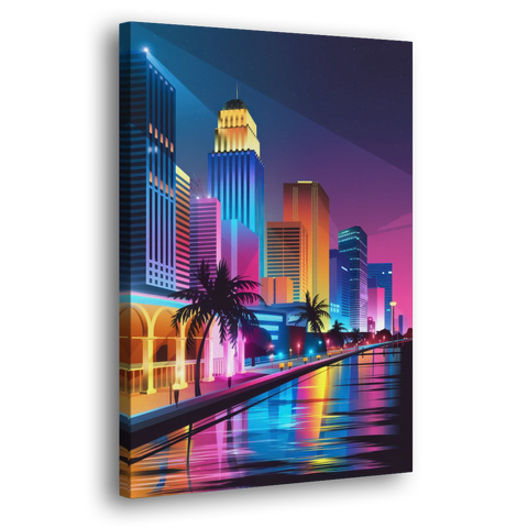 Miami Cityscape by Night - Canvas Wall Art - Side