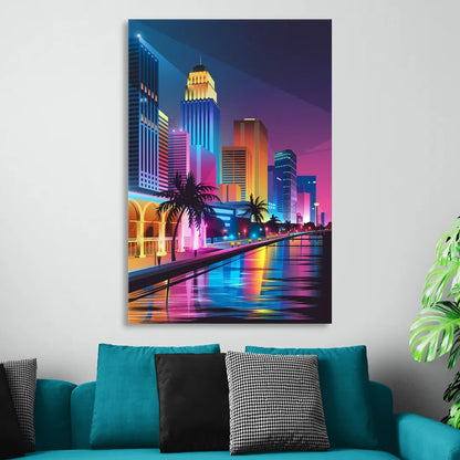 Miami Cityscape by Night Sitting Room - Canvas Wall Art