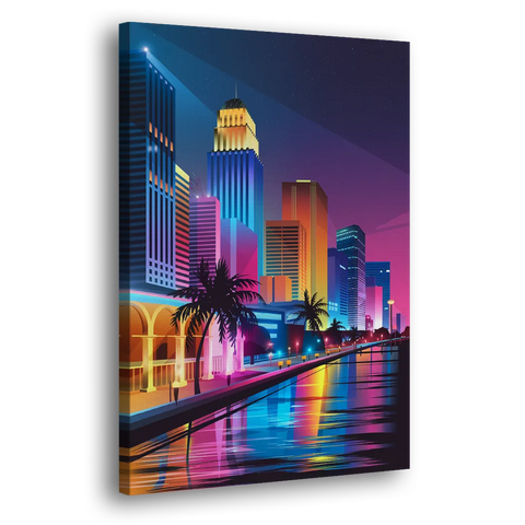 Miami Cityscape by Night - Canvas Wall Art