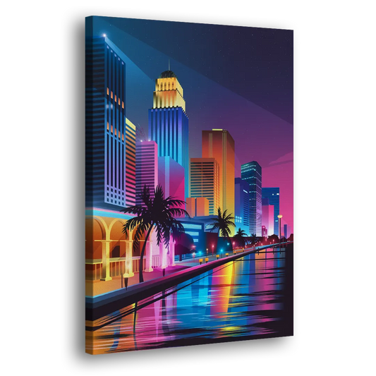 Miami Cityscape by Night Side - Canvas Wall Art