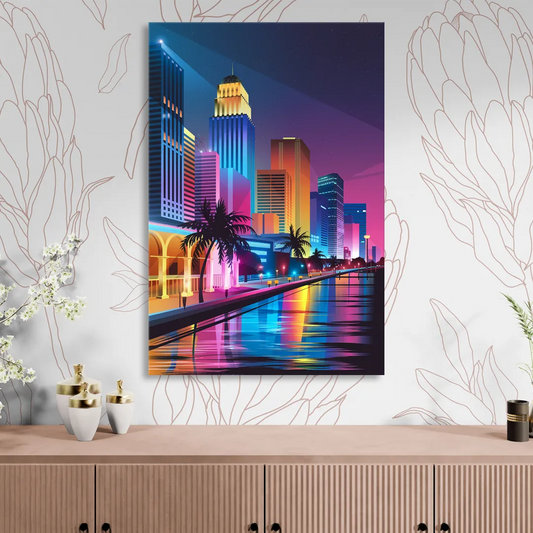 Miami Cityscape by Night Living Room - Canvas Wall Art