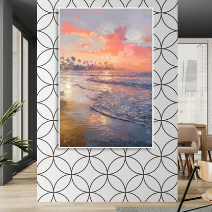 Miami Coastal Horizon Sitting Room - White Canvas Wall Art