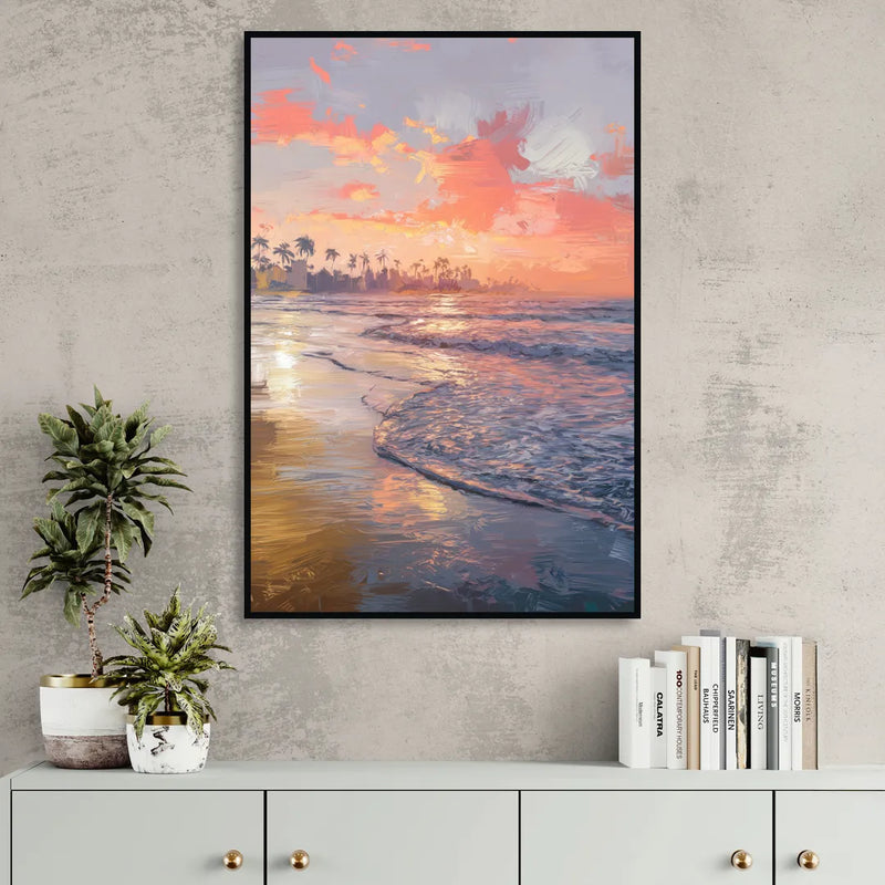 Miami Coastal Horizon Living Room - Black Canvas Wall Art