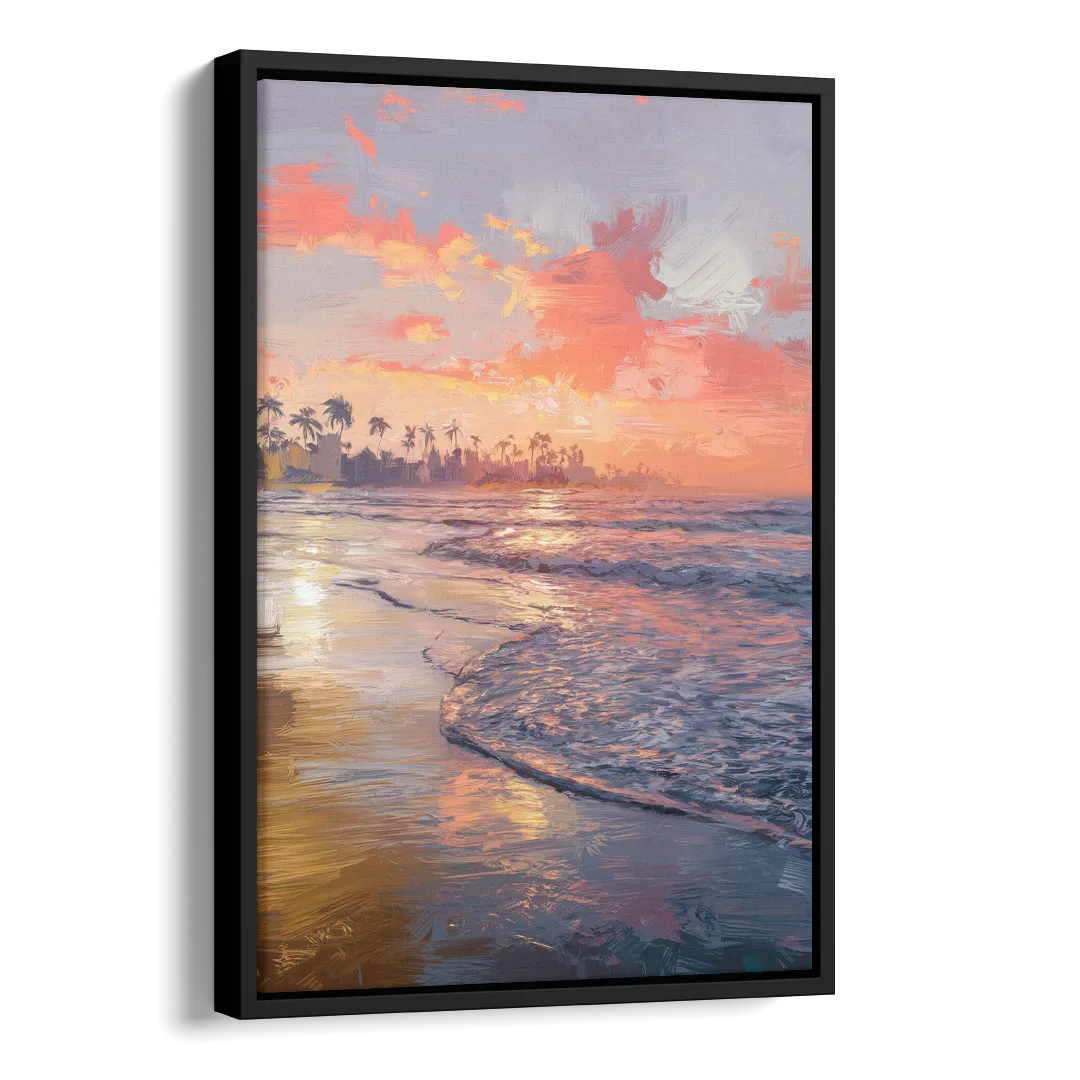 Miami Coastal Horizon Side - Black Canvas Wall Art