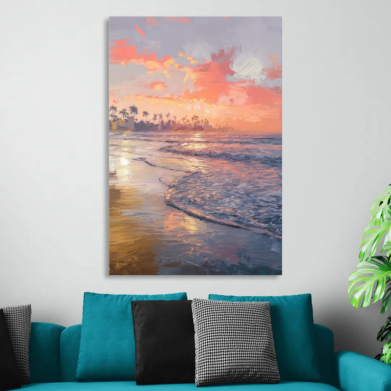 Miami Coastal Horizon Living Room - Canvas Wall Art