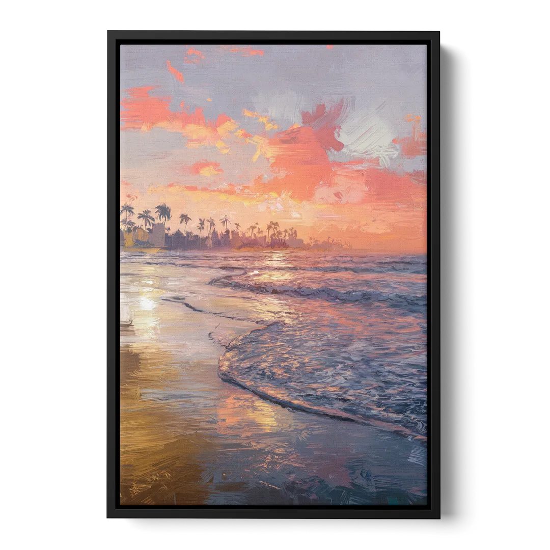 Miami Coastal Horizon Front - Black Canvas Wall Art
