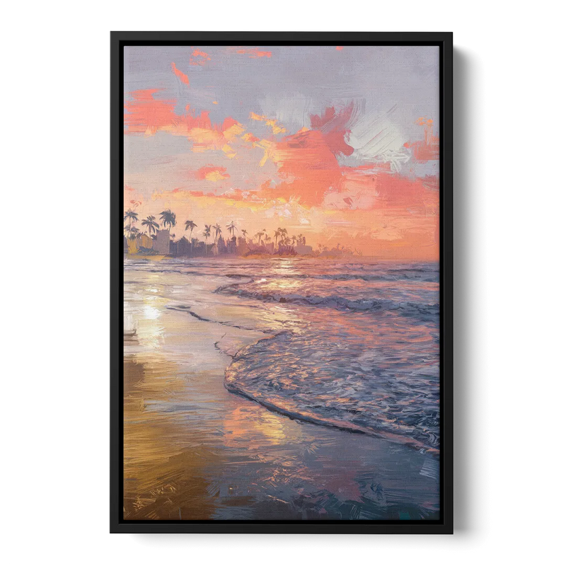 Miami Coastal Horizon Front - Black Canvas Wall Art