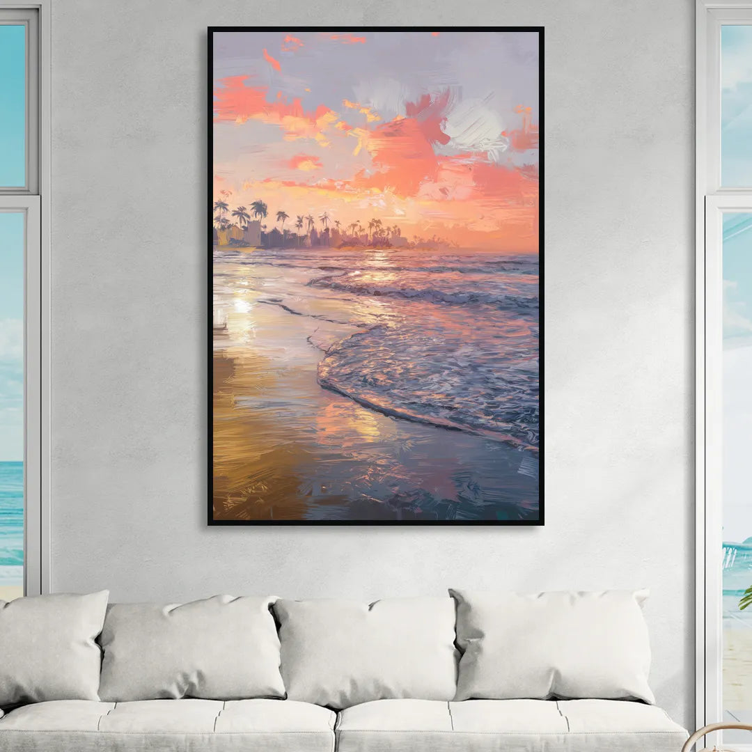 Miami Coastal Horizon Sitting Room - Black Canvas Wall Art