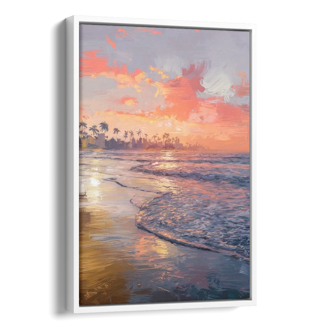 Miami Coastal Horizon Side - White Canvas Wall Art