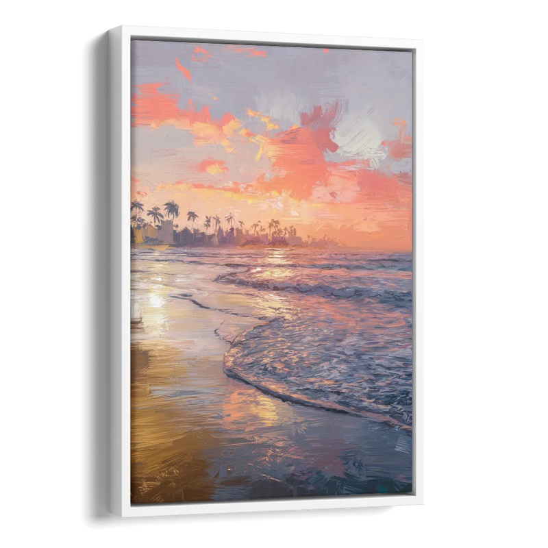 Miami Coastal Horizon Side - White Canvas Wall Art